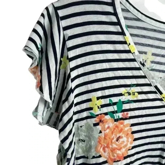Loft Women's V-Neck Striped Floral T-Shirt Multicolor Size L - Picture 3 of 9